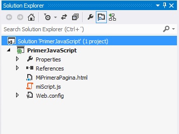 La ventana de exploración del Proyecto, después de agregar un archivo JavaScript