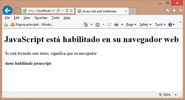 Salida de nuestra aplicación en caso que se corra en un cliente con JavaScript habilitado