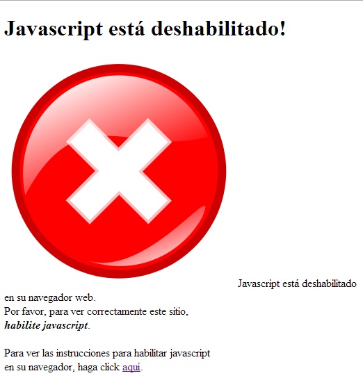 Salida de nuestra aplicación en caso que se corra en un cliente con JavaScript habilitado